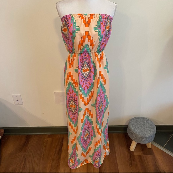 Pink Owl Aztec Print Strapless Maxi Dress Size Medium New With Tags - Picture 2 of 10